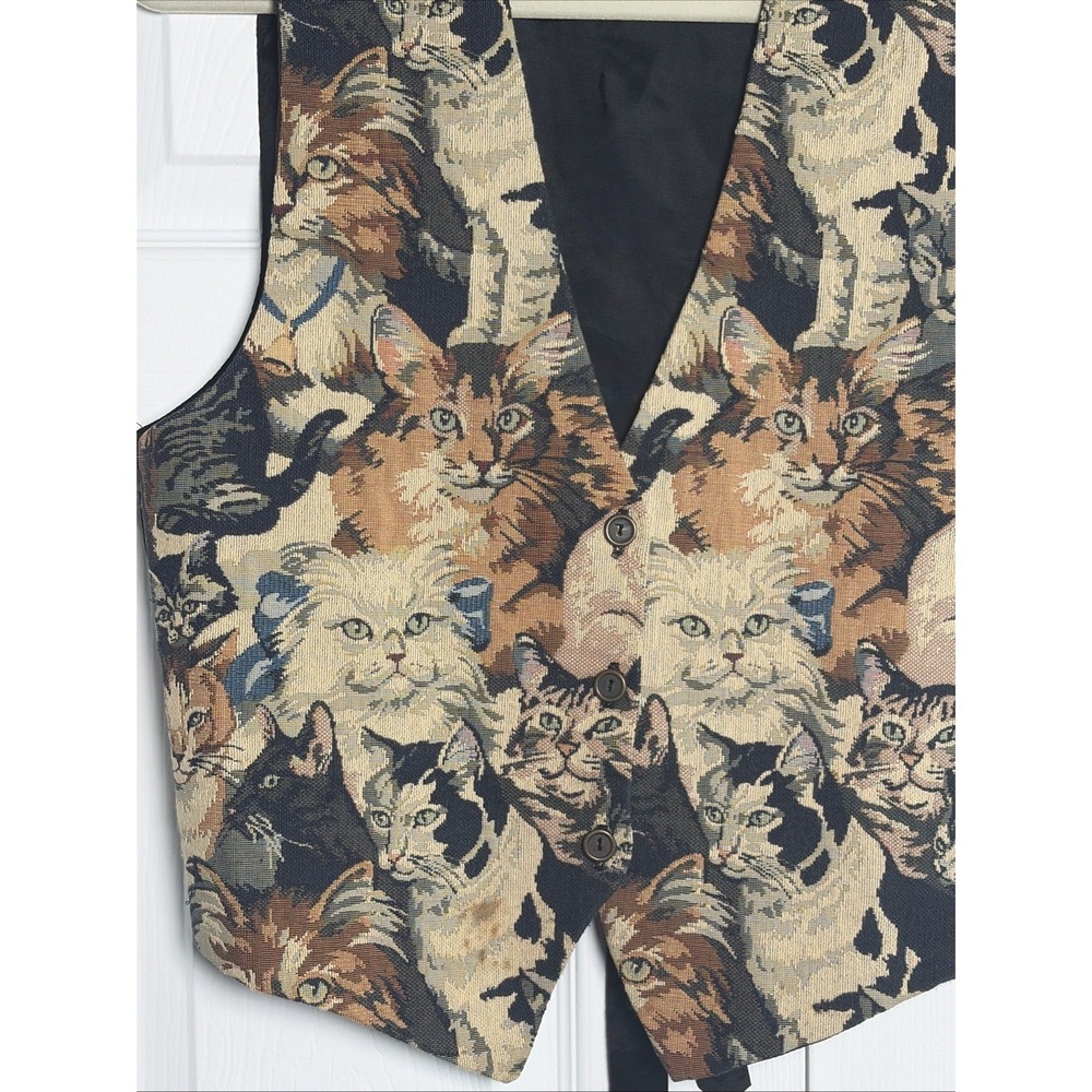 Pasta Vintage Cat Tapestry Vest Womens Size M Multicolor Novelty Cotton Blend - Picture 2 of 5